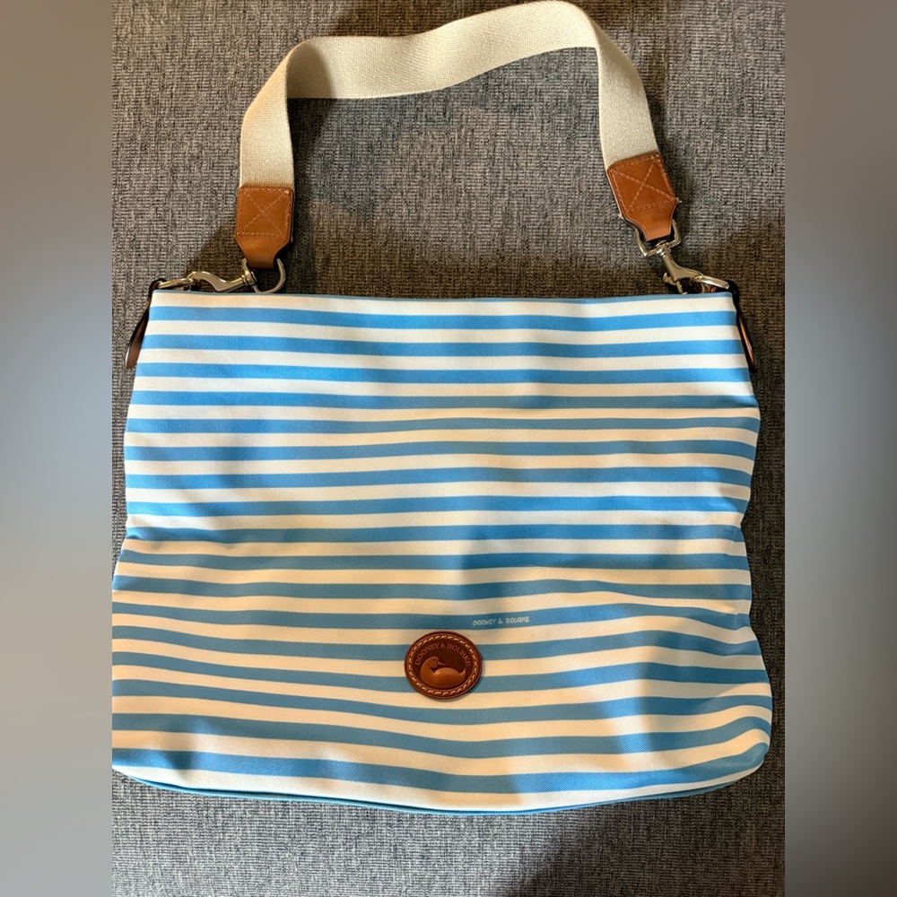 Dooney and Bourke Blue and White Striped Women's Large Tote